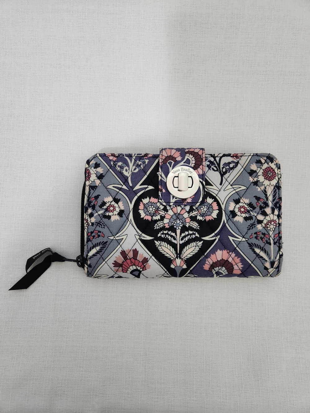 Vera Bradley Floral Quilted Zip-Around Wallet - Pink & Navy.